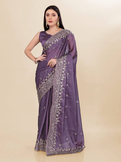 Lavender Purple Party Wear Rangoli Silk Saree
