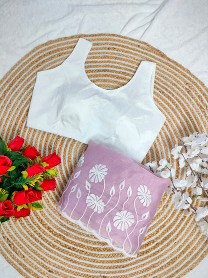 Lavender Ready Made Organza Silk Saree