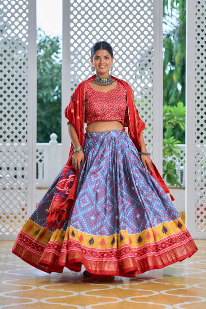 Lavender & Red Traditional Wedding Wear Silk Lehenga