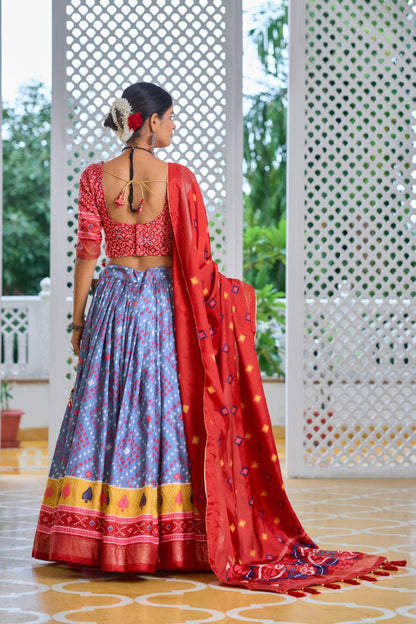 Lavender & Red Traditional Wedding Wear Silk Lehenga