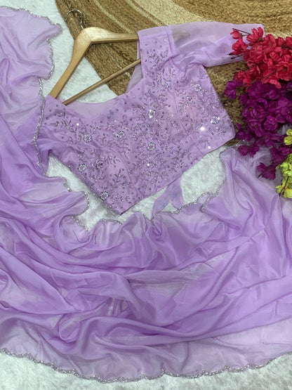 Lavender Tabby Organza Silk Saree