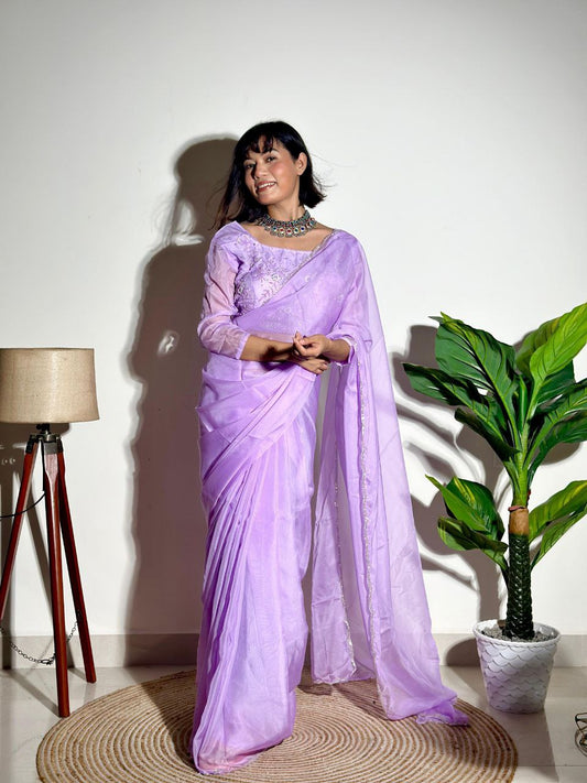 Lavender Tabby Organza Silk Saree