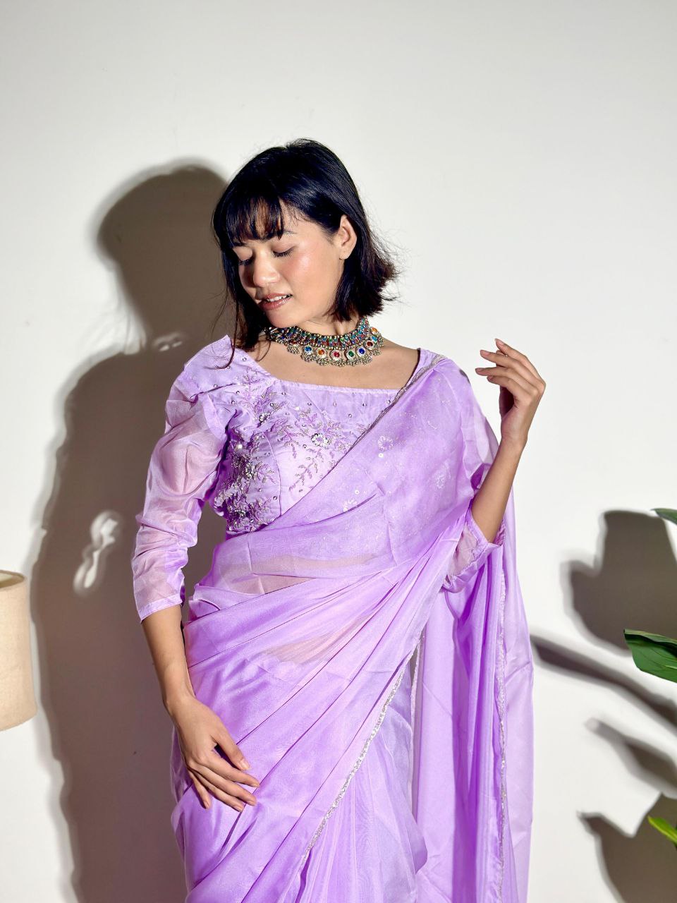 Lavender Tabby Organza Silk Saree