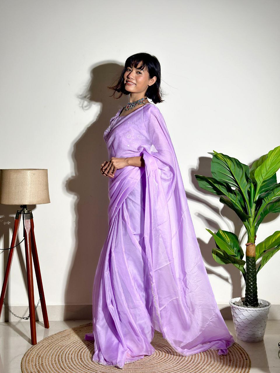 Lavender Tabby Organza Silk Saree