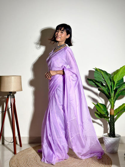Lavender Tabby Organza Silk Saree