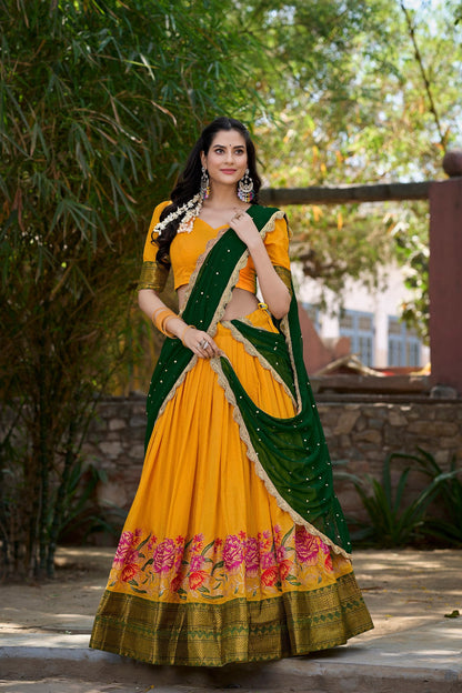 Mustard Traditional Cotton Silk Lehenga