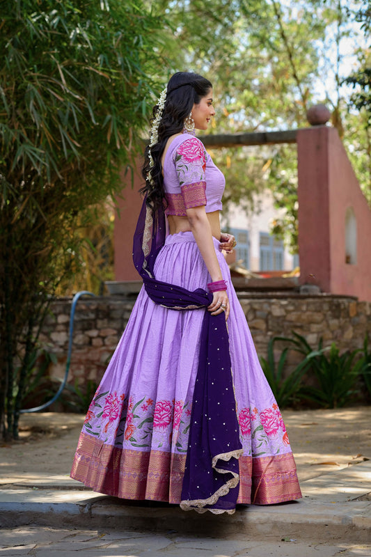Lavender Traditional Cotton Silk Lehenga