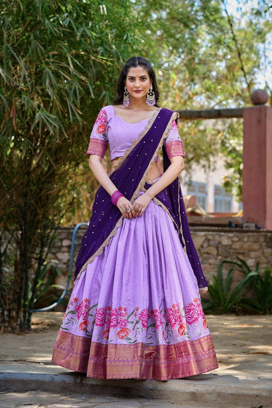Lavender Traditional Cotton Silk Lehenga