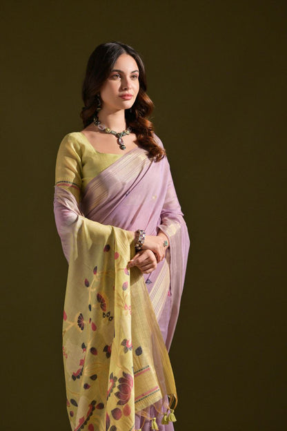 Lavender Traditional Muga Cotton Saree