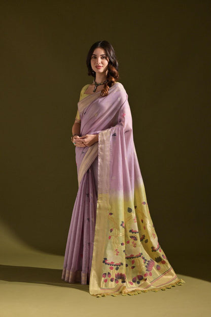 Lavender Traditional Muga Cotton Saree