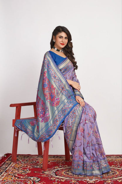 Lavender Traditional Pashmina Silk Saree