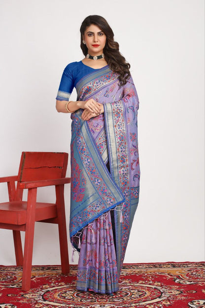 Lavender Traditional Pashmina Silk Saree