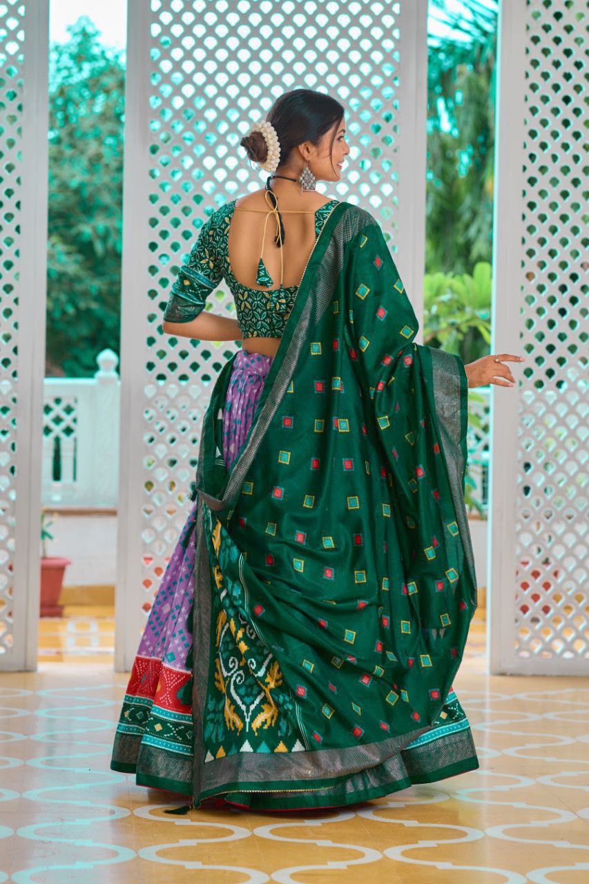Lavender & Green Traditional Wedding Wear Silk Lehenga