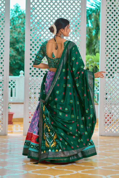 Lavender & Green Traditional Wedding Wear Silk Lehenga