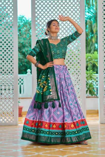 Lavender & Green Traditional Wedding Wear Silk Lehenga
