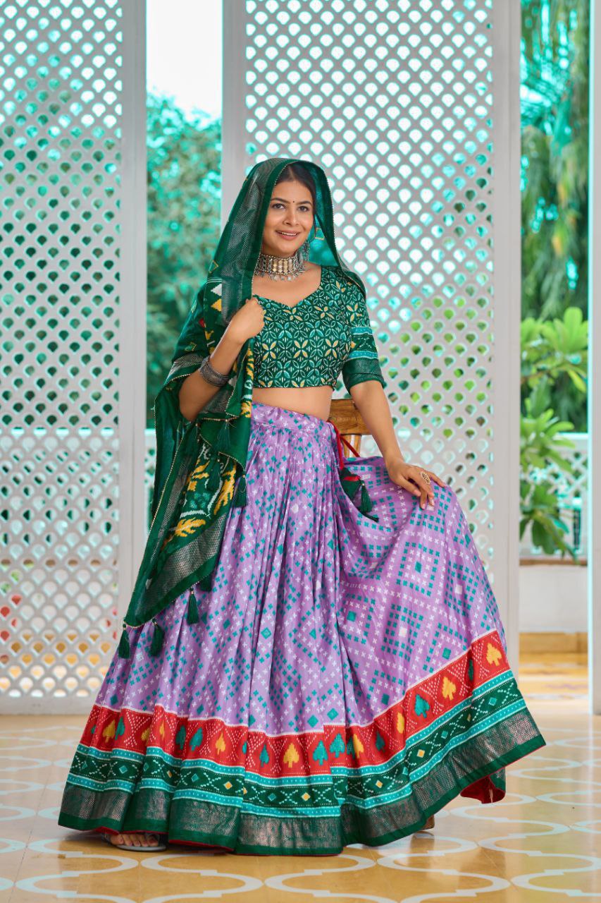 Lavender & Green Traditional Wedding Wear Silk Lehenga