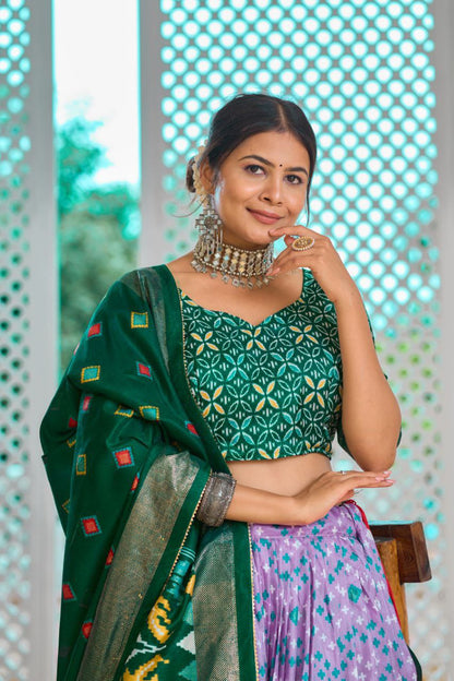 Lavender & Green Traditional Wedding Wear Silk Lehenga