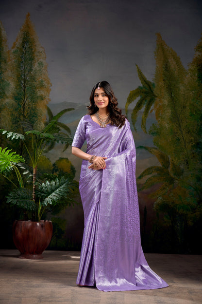 Lavender Wedding Wear Kanjivaram Saree