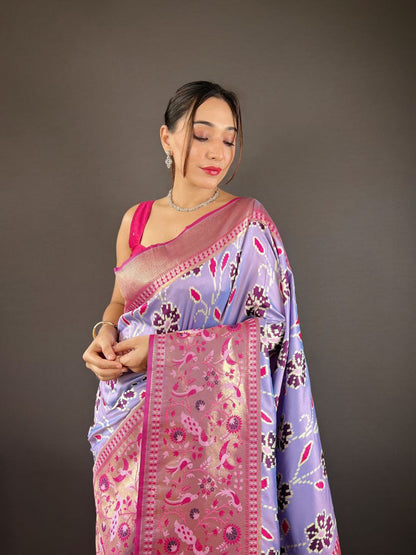 Lavender Wedding Wear Silk Saree