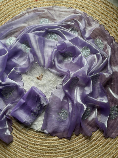 Lavender Zimmy Choo Shimmer Tissue Saree