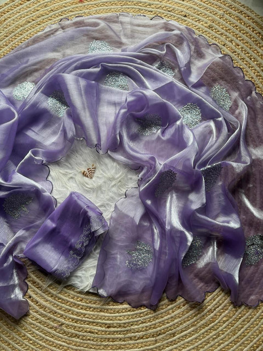 Lavender Zimmy Choo Shimmer Tissue Saree