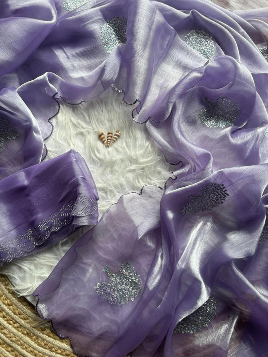Lavender Zimmy Choo Shimmer Tissue Saree