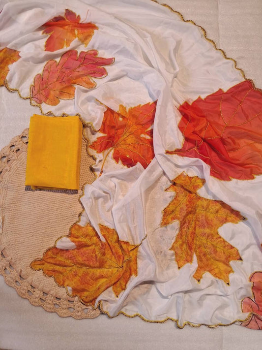 Leaf Printed Fancy Tabi Silk Saree