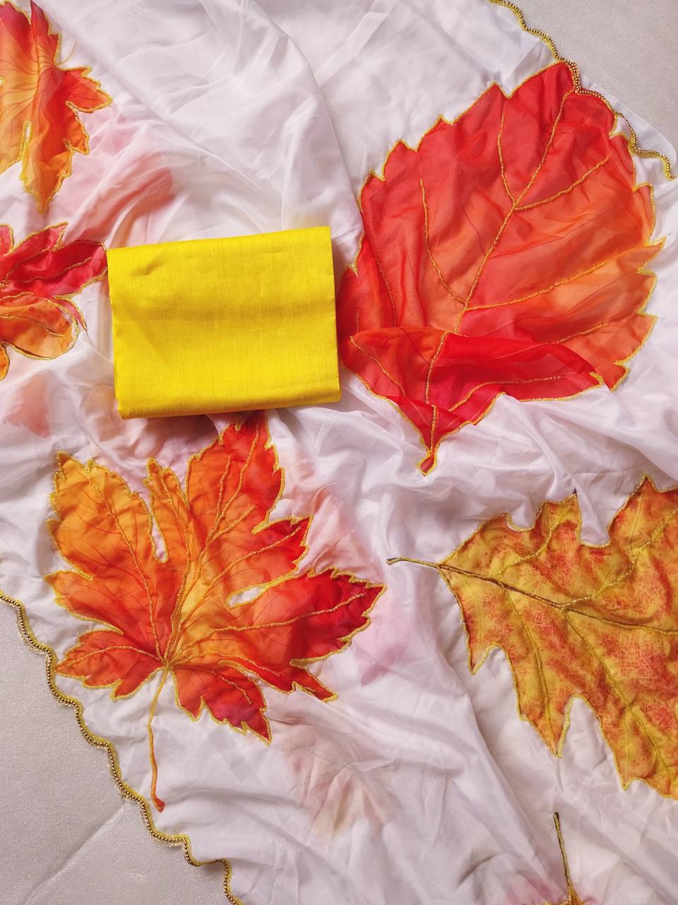 Leaf Printed Fancy Tabi Silk Saree