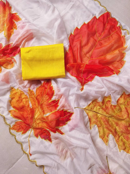 Leaf Printed Fancy Tabi Silk Saree