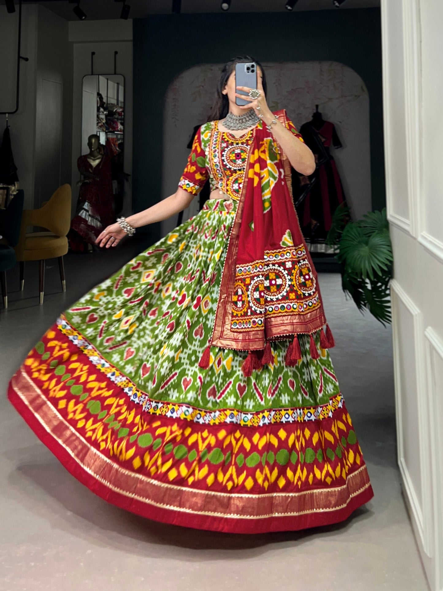 Green Designer Navaratri Wear Lehenga Choli