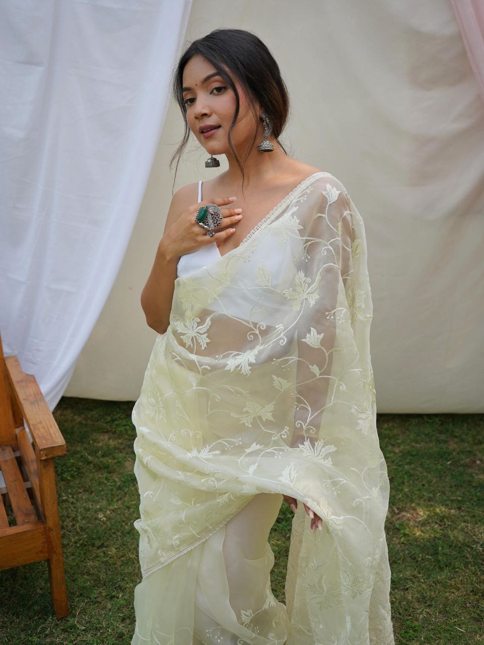 Pink Floral Ready To Wear Organza Saree