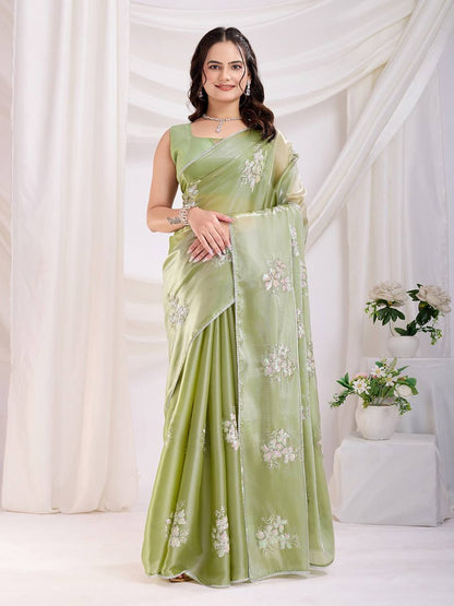 Light Olive Party Wear Zimmy Choo Silk Saree