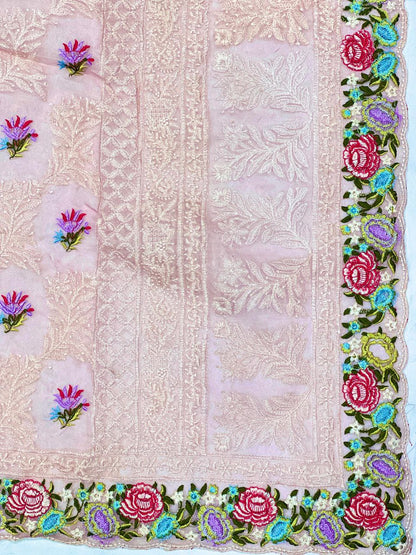 Light Pink Party Wear Organza Silk Saree