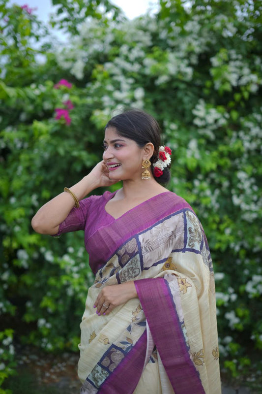 Lime Stylish Tussar Silk Saree