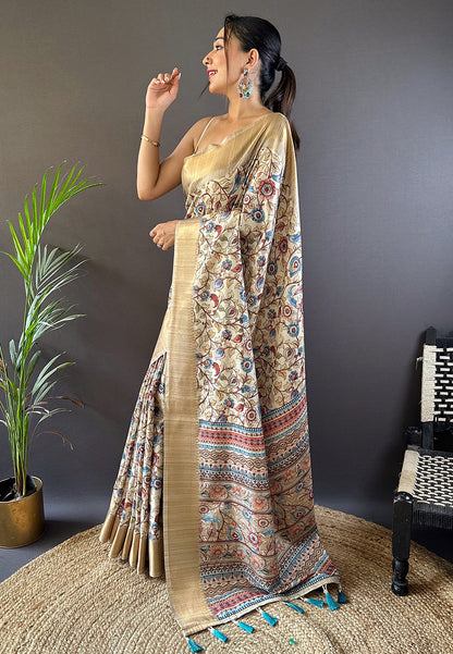 Madhubani print Tussar Silk Saree