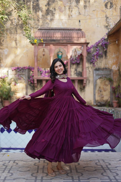 Magenta Traditional Indian Gown Dress With Dupatta
