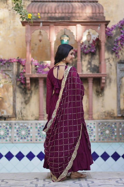 Magenta Traditional Indian Gown Dress With Dupatta
