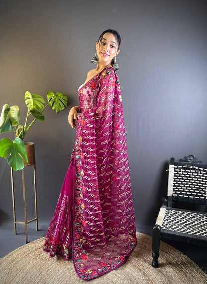 Magenta Designer Butterfly Net Saree
