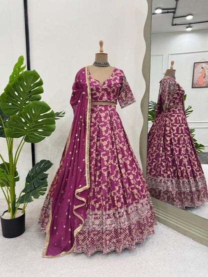 Magenta Designer Jacquard Lehenga