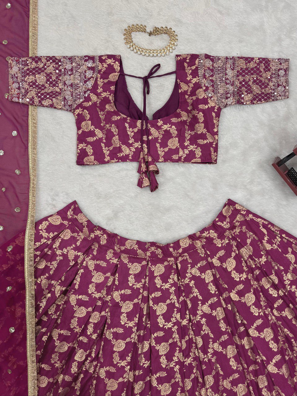 Magenta Designer Jacquard Lehenga