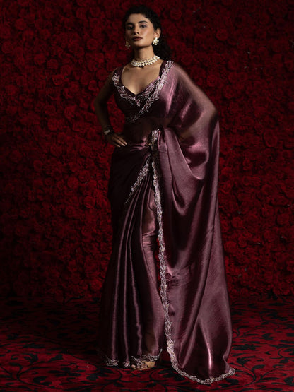 Magenta Party Wear Tissue Chiffon Saree | 100% Original Saree