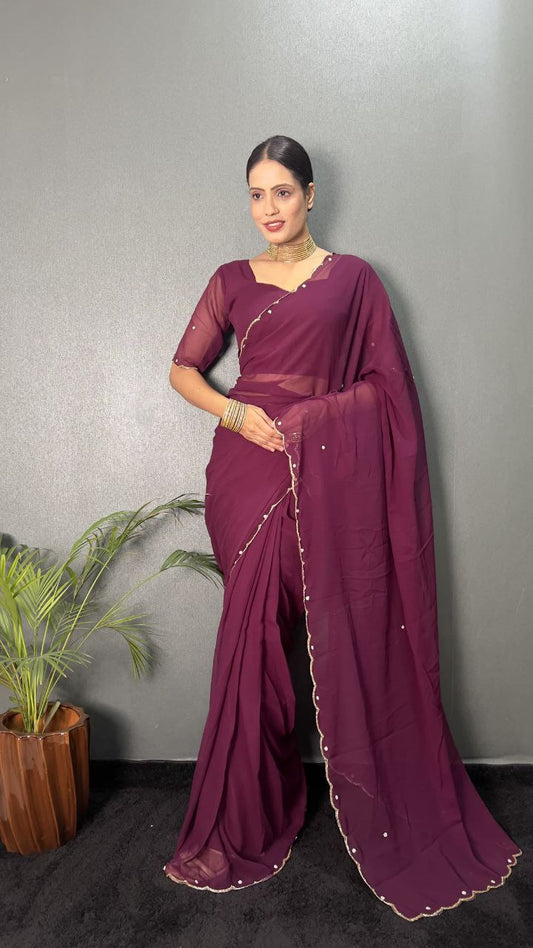 Magenta Stylish Ready Made Georgette Saree
