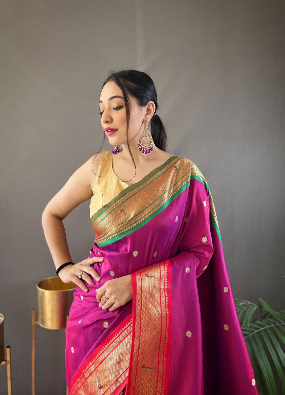 Magenta Traditional Marathi Paithani Saree