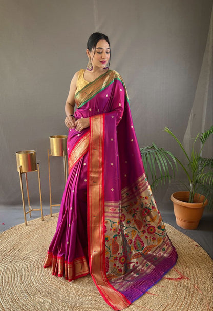 Magenta Traditional Marathi Paithani Saree