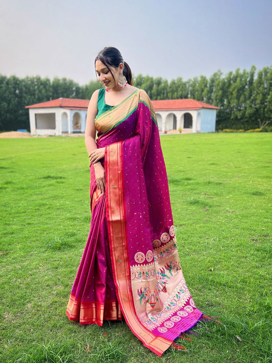 Magenta Traditional Paithani Weaving Saree