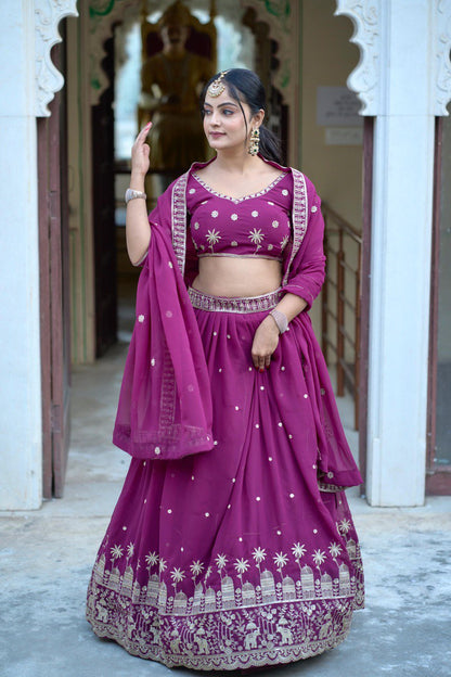 Magenta Wedding Wear Georgette Lehenga Choli