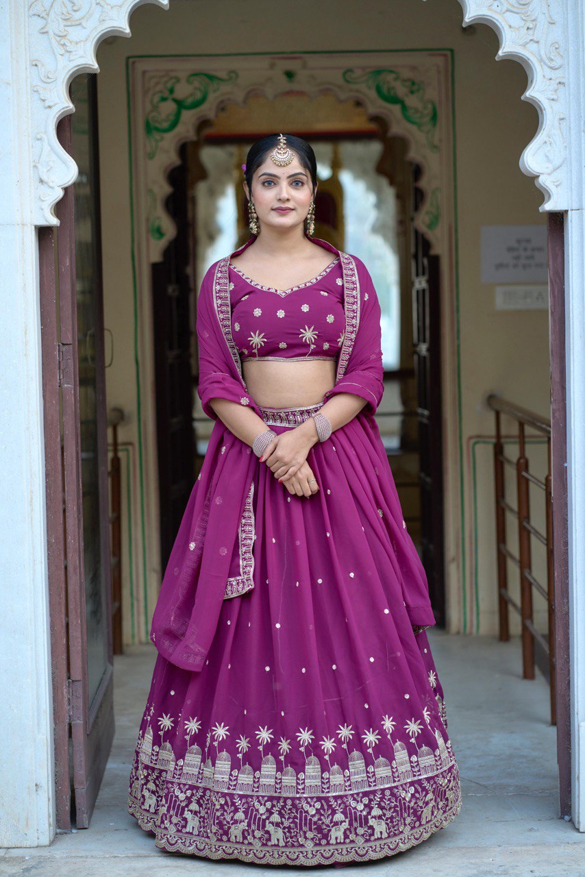 Magenta Wedding Wear Georgette Lehenga Choli