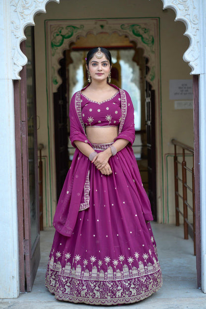 Magenta Wedding Wear Georgette Lehenga Choli