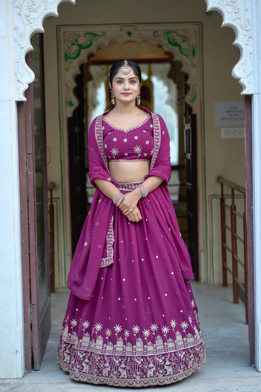 Magenta Wedding Wear Georgette Lehenga Choli