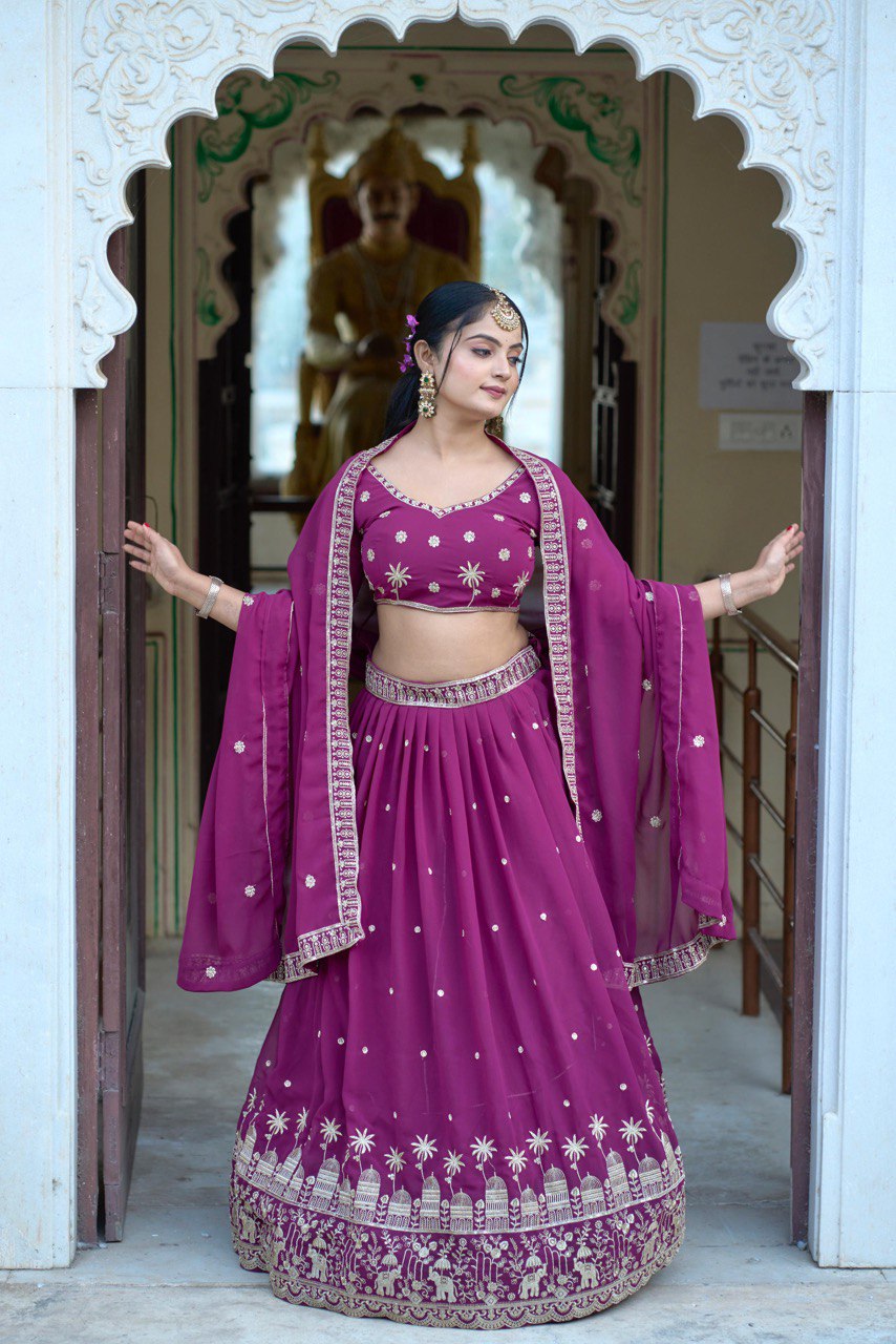 Magenta Wedding Wear Georgette Lehenga Choli